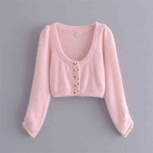 

merodi sweet ladies autumn single breasted knitted cardigans girls rose button cute sweater french style mohair sweater 210812, White