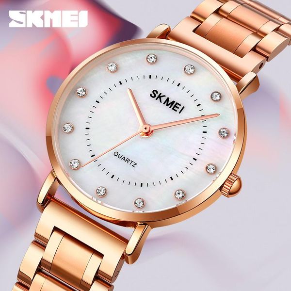 

wristwatches 2021 fashion quartz watch women's watches steel strap simple dial clock ladies causal dress wristwatch skmei hours, Slivery;brown