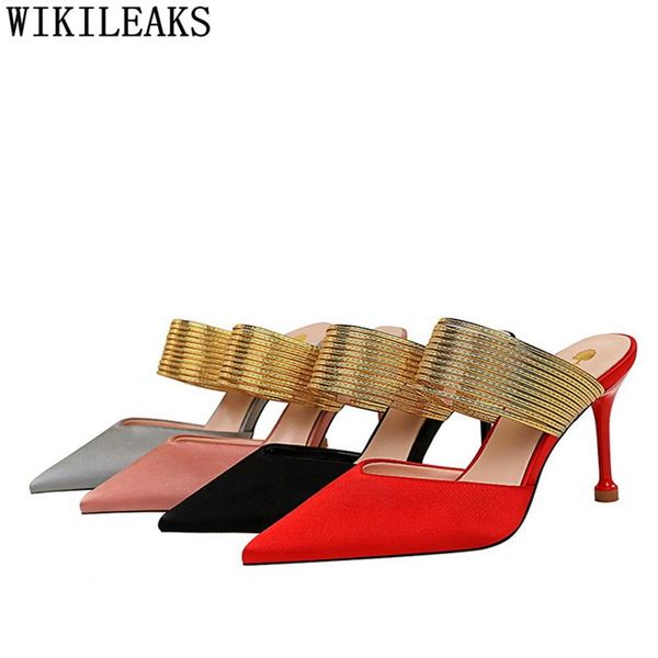 

dress shoes bigtree woman elegant luxury heels mules women red high slippers ladies summer talon, Black