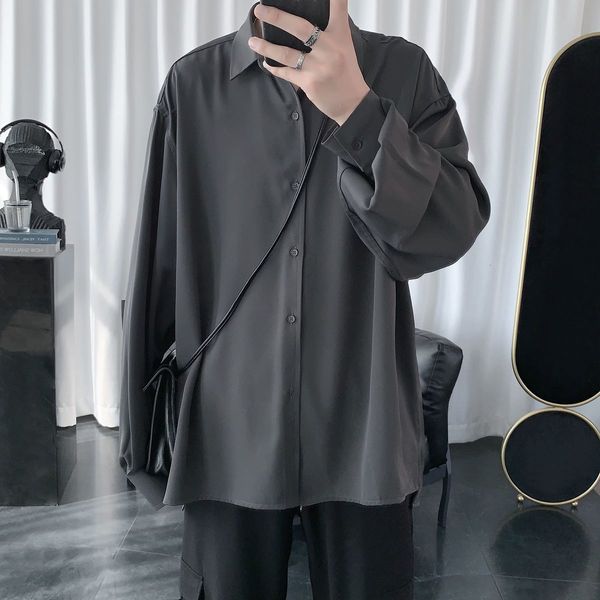 

2021 new men's long sleeve hawaiian shirt loose camisa masculina solid 3-color french cuff mens fashion shirts clothes -2xl 72dr, White