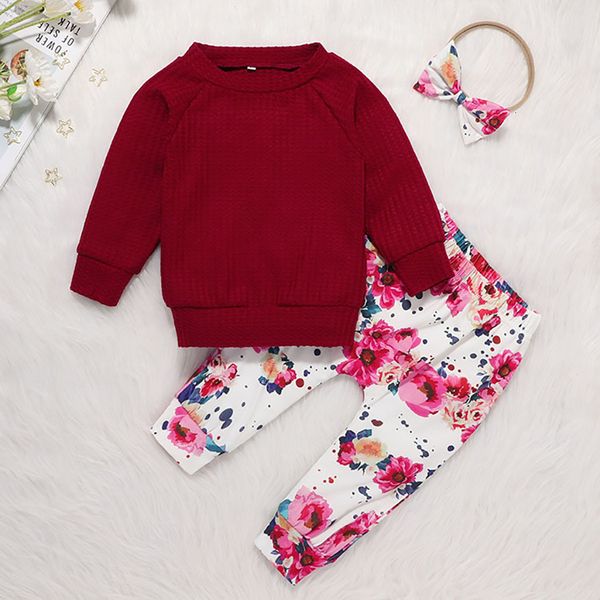 

2021 children's tracksuit clothing girls autumn new style floral printing sweater cover hair hood pant three piece set for kids 8ep6, White