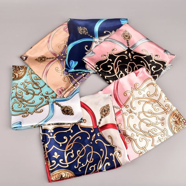 

2020 spring new carriage simulation silk 90 * 90com generous silk scarf ladies long scarf wholesale, Blue;gray