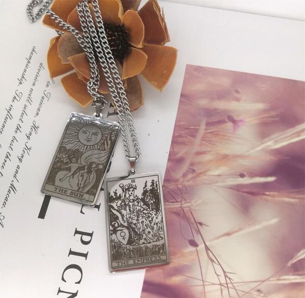 

pendant necklaces the fool moon sun major arcana tarot cards vintage amulet box chain women men jewelry stainless steel, Silver