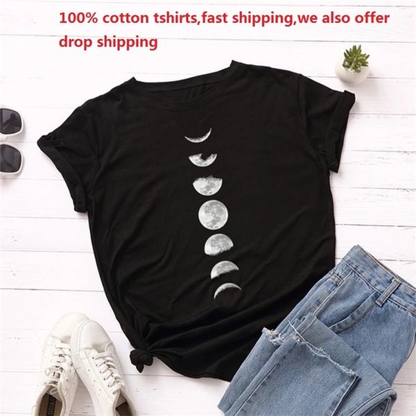 

summer plus size s-5xl women shirt print t women's t- 100% cotton o neck short sleevetees casual black 210708, White