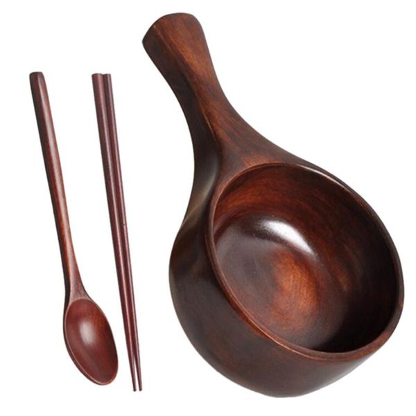 

3pcs wooden bowls salad bowls pickle serving vegetable with spoons