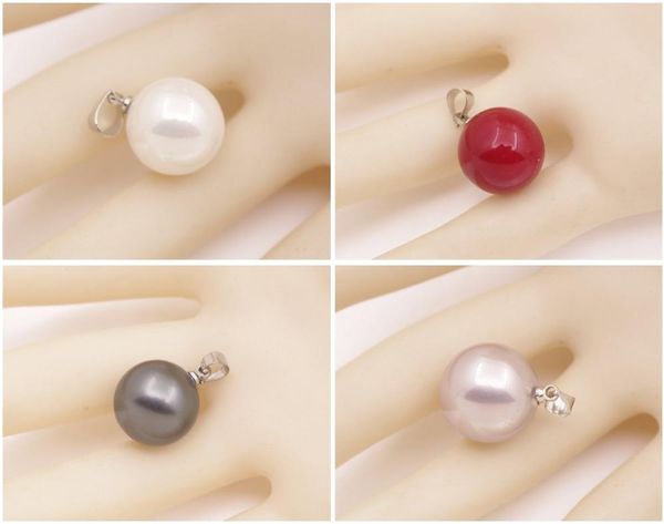 

pendant necklaces beauty 14mm round shell beads mother of pearl choose color white gray black red purple, Silver