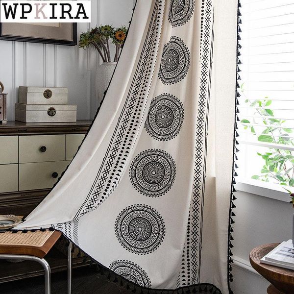 

curtain & drapes bohemian geometric round printed with black tassel for kitchen farmhouse partition coffee small window s149#d