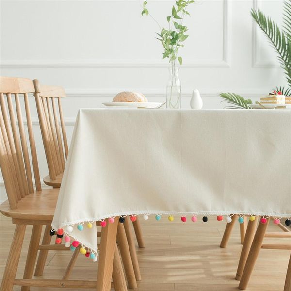 

table cloth linen cotton lace tablecloth colored hair balls decorative kitchen dust-proof restaurant cover