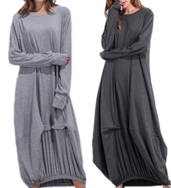 

new autumn and winter women's dress long sleeve round neck t-shirt lantern skirt, Black;gray