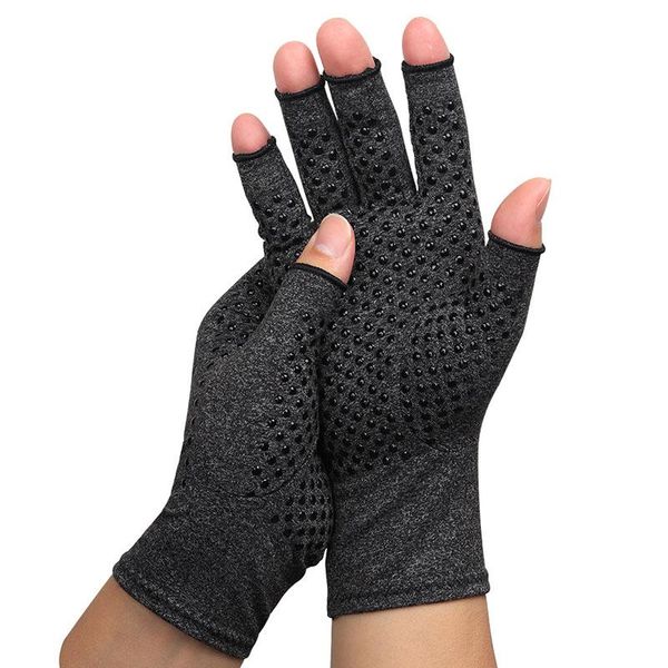 

wrist support 1 pair compression arthritis gloves women men joint pain relief half finger brace therapy anti-slip, Black;red