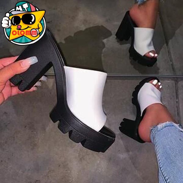 

2021 women's slippers summer high heel sandals outdoor solid color fish mouth platform shoes plus size 43, Black