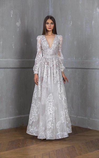 

elegant 2021 new boho women long es embroidery wedding gown v neck lace bohemian slim fit party bride vr73, White