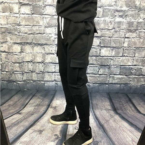 

men's pants autumn and winter personality slim body many pocket fashionable men casual large size cargo, Black