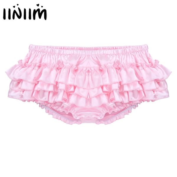 

sissy skirted gay panties for mens lingerie night shiny satin ruffled bloomer tiered briefs bikini underwear underpants 210730, Black;white