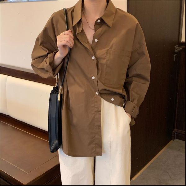 

hzirip womens blouses women shirt classic basic female loose long sleeve casual shirts ol style woman clothes 5 colors, White