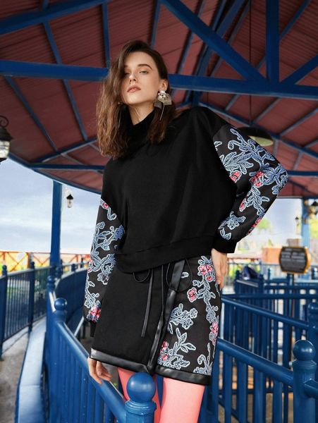 

x sara mezzanotti floral print mock neck sweatshirt m6yn#, White;black