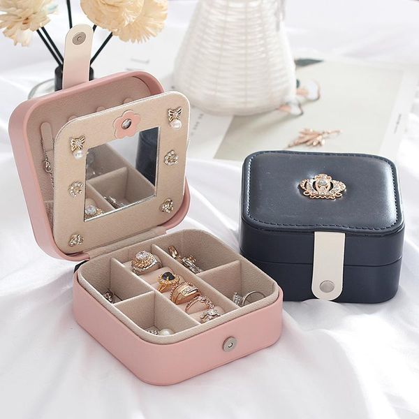 

jewelry pouches, bags pu organizer display travel case boxes portable box storage earring holder gifts, Pink;blue
