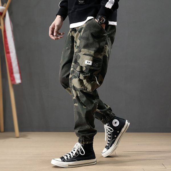 

2021 new fashion streetwear men jeans loose fit camouflage casual cargo pants big pocket hip hop jogger velvet warm trouse 5zfg, Blue