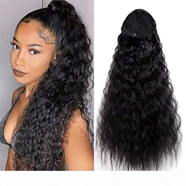 

long water wave kinky curly ponytail human hair drawstring ponytail with clip ins extension afro puffy brazilian curly hair extension 160g, Black