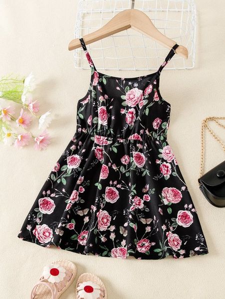 

little girl's printed suspender dress she, Red;yellow