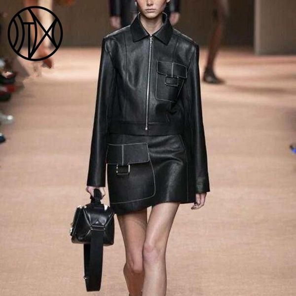 

women's leather & faux women coat natural lambskin bomber biker jacket long sleeves sheepskin h730, Black