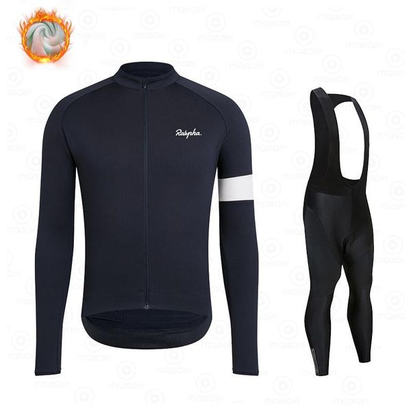 

racing sets 2021 winter wool cycling suit men outdoor sportswear mtb bike uniform kit triathlon raphaful, Black;blue