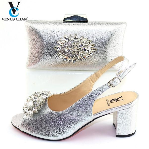 

dress shoes 2021 silver color african women and bag to match nigerian lady party set with crystal, Black