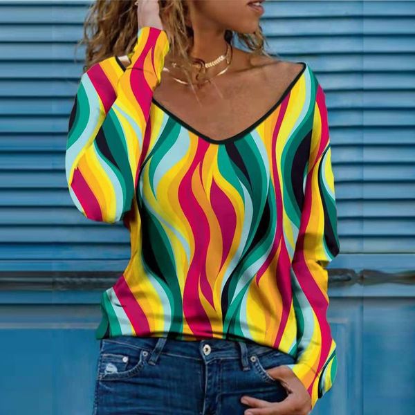 

women's blouses & shirts blousesÂ women color geometry printed long sleeve harajuku blousesÂ v-neck casual tshirt blouse plus size women, White