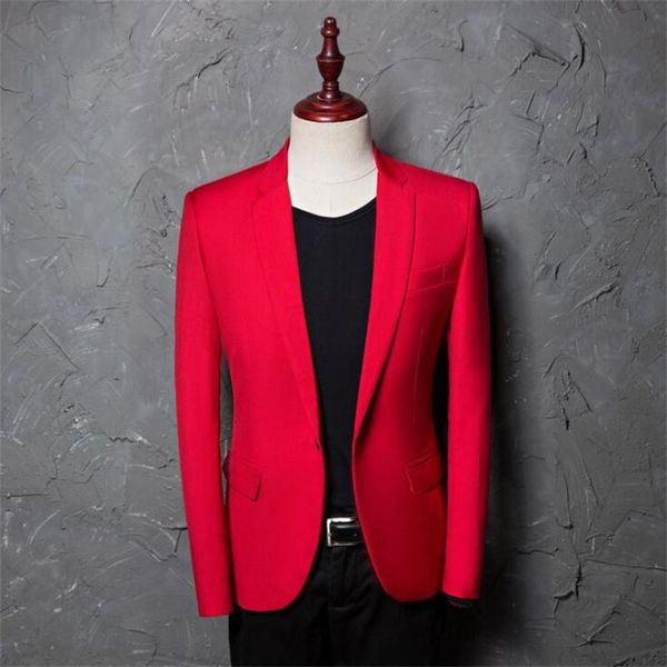 

men's suits & blazers korean suit slim casual jacket terno masculino student wear single wedding dress big red theme clothing costume h, White;black