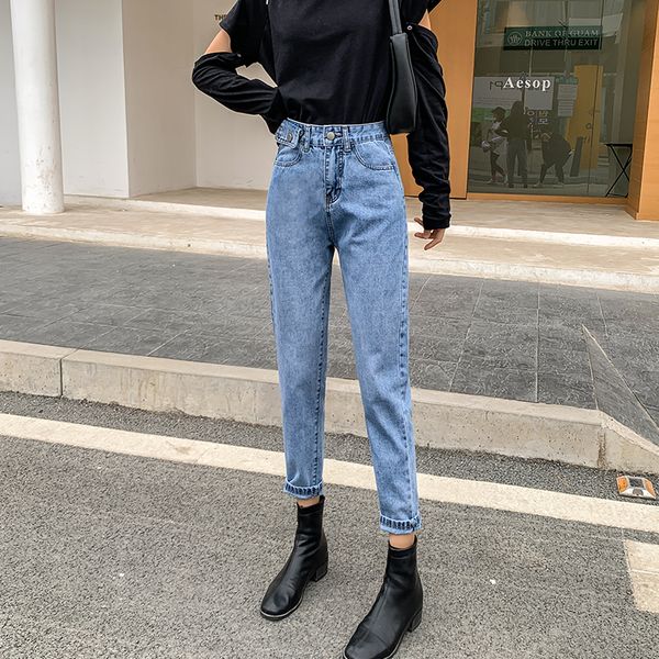 

women's brem fashionable 2021 spring and summer new mid-waist all-match harem cute nine-point pants dy3j, Blue
