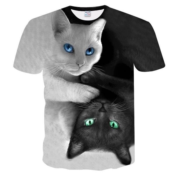 Homens camisetas Fashion 2021 Cool T-shirt Homens / Mulheres 3D Tshirt Impressão Dois Gato Manga Curta Verão Tops Tees Camiseta Masculino M-5XL