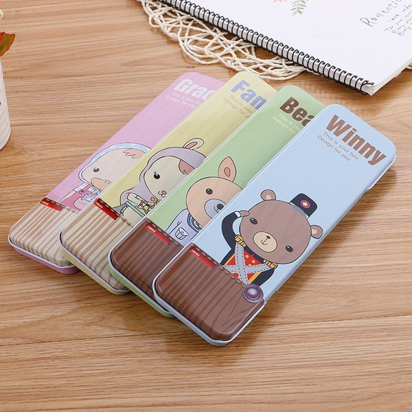 

1pcs korean cartoon animals eyes etui cute rabbit metals tin iron eye pen zak box school supplies