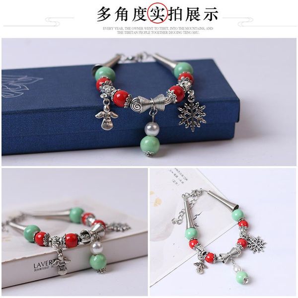 

charm bracelets vintage ethnic style ceramic bracelet fashion girl women's accessories personality simple snowflake angel pendant jewel, Golden;silver