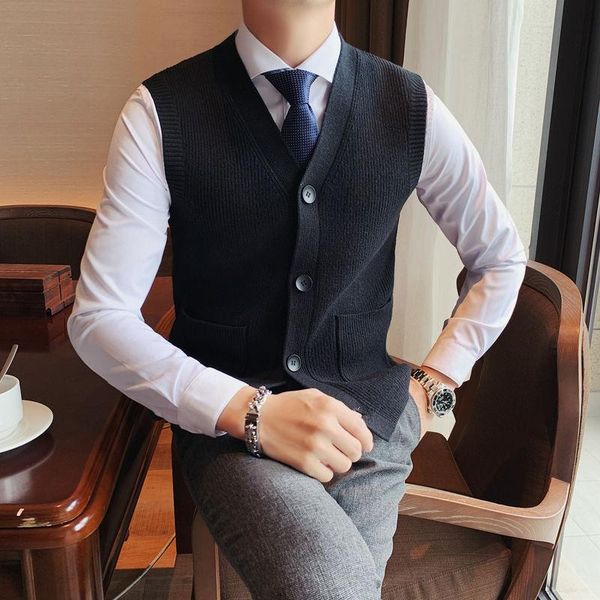 

men's sweater 2021 autumn new slim solid color round neck sleeveless sweater loose casual personality youth men's wear, White;black