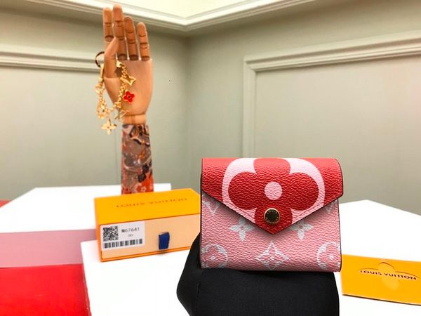 

holders chain brand long designer pouches luxury purse m67640 wallets pink+red wallet short key card wallet cases leather compact, Black;red
