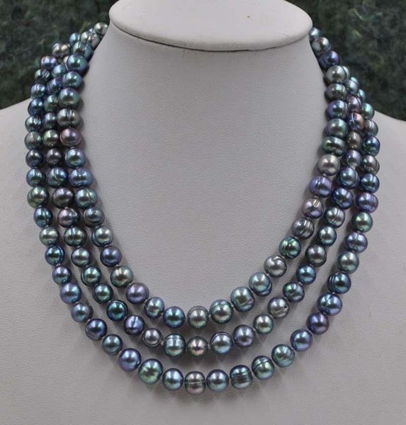 

pendant necklaces beautiful peacock black 7-8mm potato freshwater pearl necklace 45", Silver