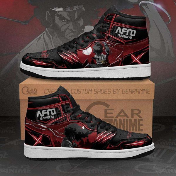 

customization afro samurai sneakers black red custom anime shoes