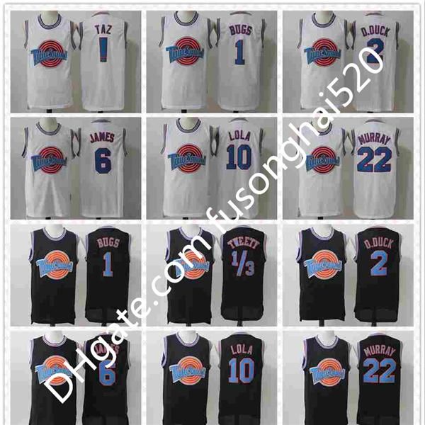 

men space jam tune squad looney 1 bugs bunny taz tweety 2 daffy duck 10 lola bunny 22 bill murray white black basketball jersey, Black;red