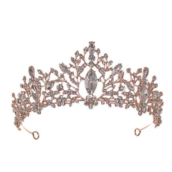 

handmade rose gold bride princess tiara crown for wedding women bride street jewelry hair accessories ornaments, White;golden