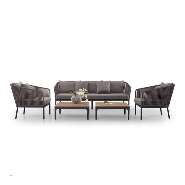 

grey color outdoor couch set aluminum cast with rope garden furniture chairs and coffee table