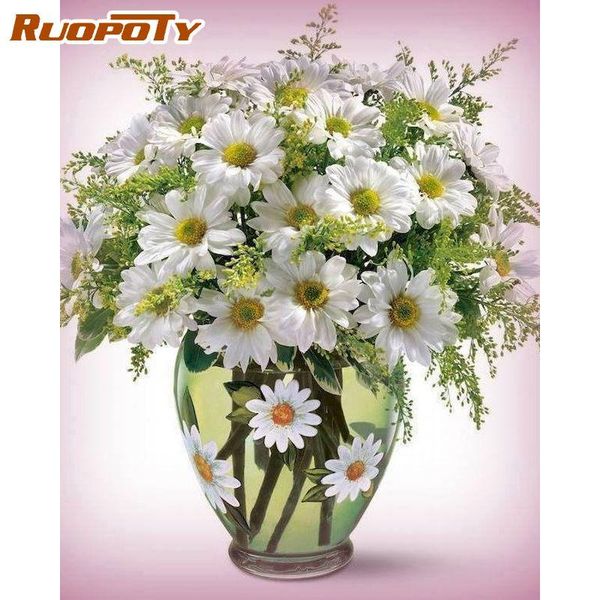 

ruopoty oil paints by numbers for adults children handmade feverfew flower picture acrylic paint coloring canvas modern home art