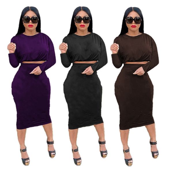

plus size 2xl women two piece dress letter print long sleeve crop midi bodycon skirts summer fall clothing fashion clubwear 5788, White