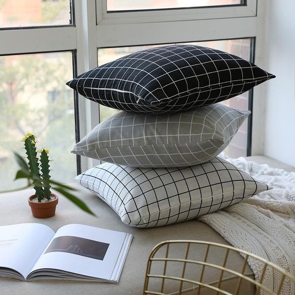 

modern minimalist black and white geometric plaid cotton linen cushion cover decorative pillow cover 45x45/60x60cm home decor