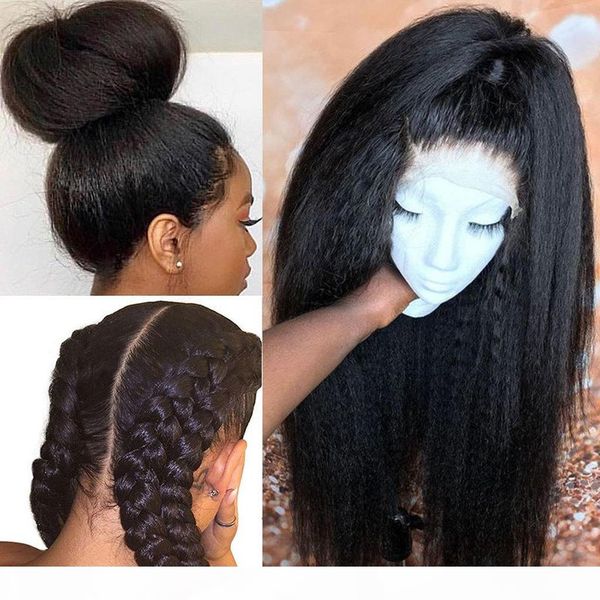 

kinky straight wig hd glueless full lace human hair wigs for women 30 inch full lace wig fake scalp 250 density wig .selling, Black;brown