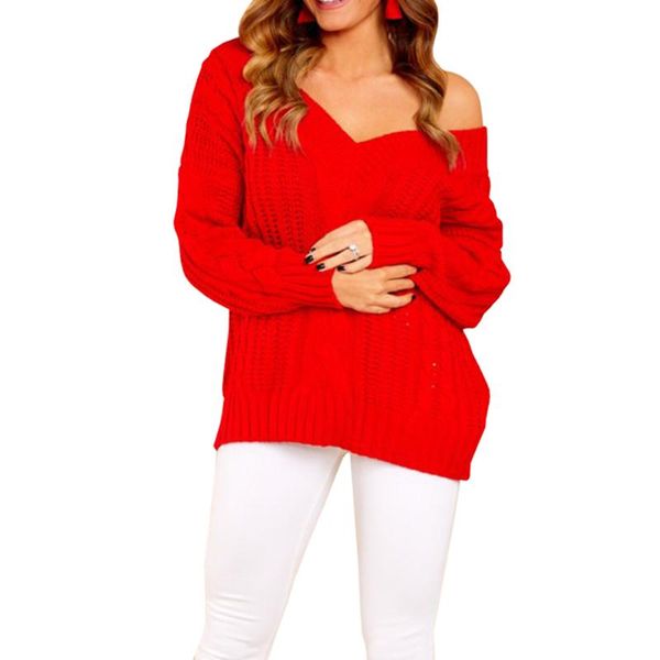 

women's sweaters autumn winter deep v-neck long-sleeved sweater twist knitting casual solid lady for women s-xl fashion, White;black