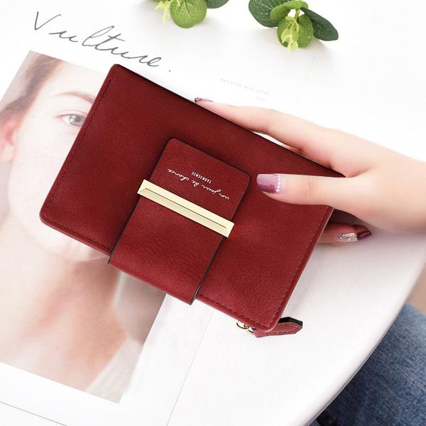 

wallets vintage women pu leather short zipper buckle purse multi-card position card holder multifunction chic female clutch bag, Red;black