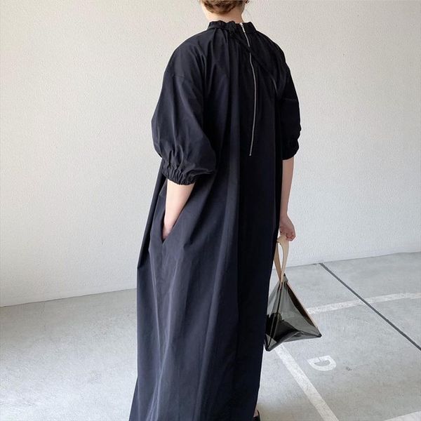 

vintage long elegant little womens dresses black casual loose oversized japan simple office ladies maxi, Black;gray
