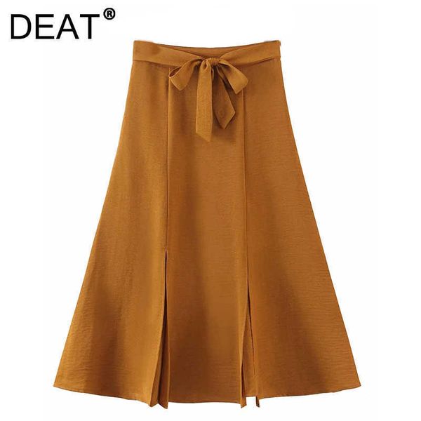 

deat lady spring autumn arrivals khaki solid color high waist with sashes split out loose casual skirts women mz737 210709, Black
