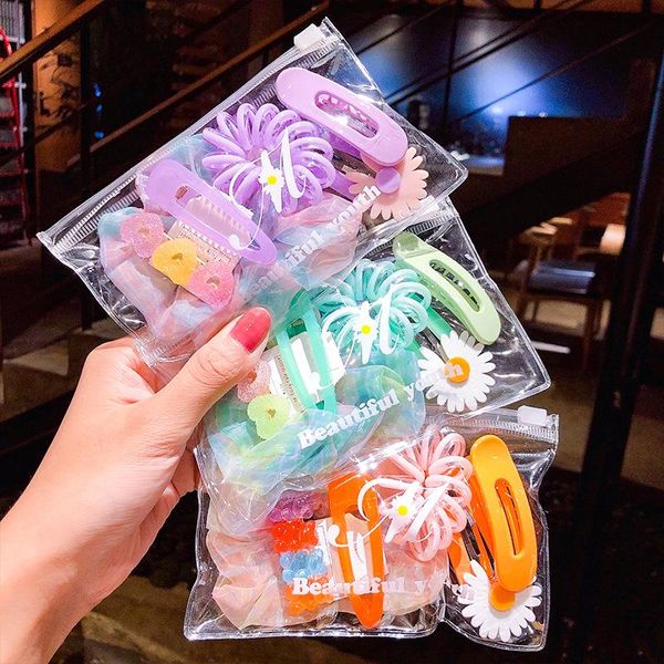 

6pcs children's hair accessories set daisy hairpin hair rope korean sweet girl jewelry don't hurt accessories gifts, Slivery;white