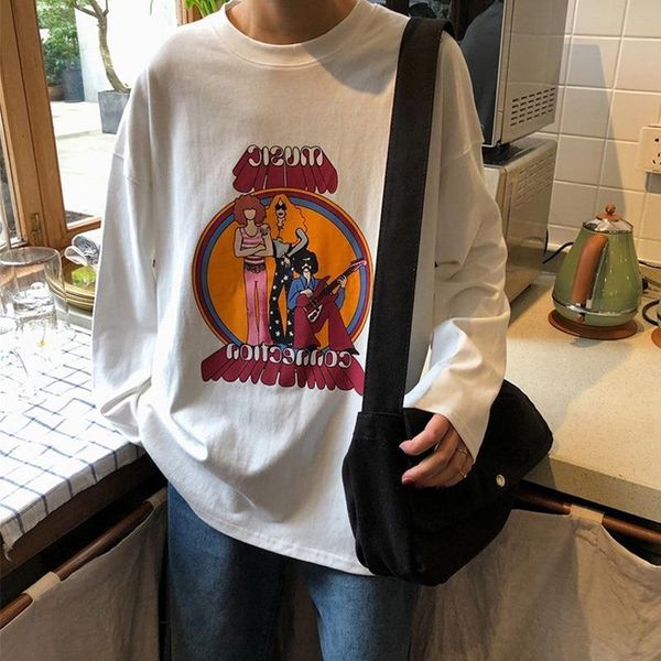 

autumn kawaii cartoon printing t shirt women long sleeve tshirt femme oversized korean casual loose t-shirts harajuku white